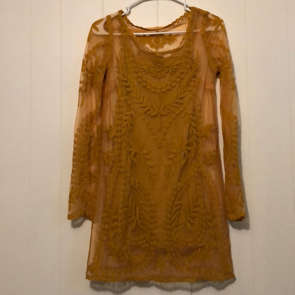 Mustard yellow floral lace dress!